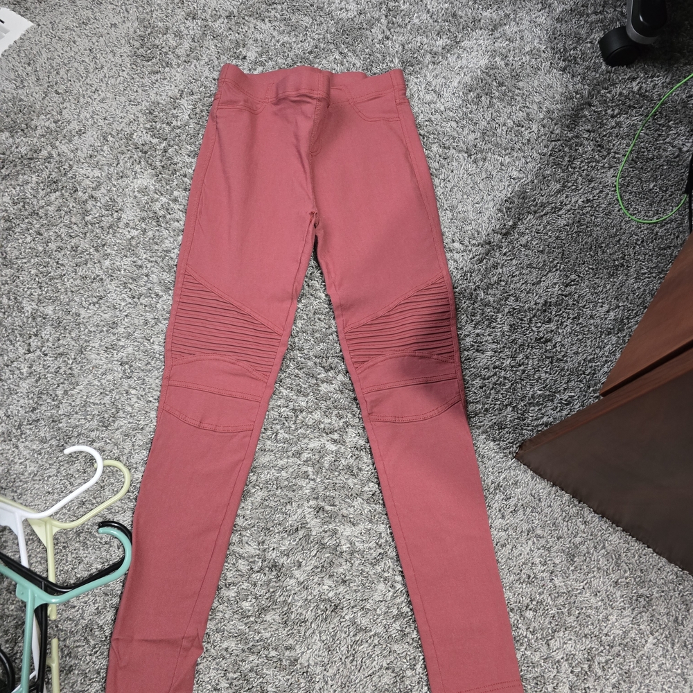 Mauve Ribbed Moto Leggings